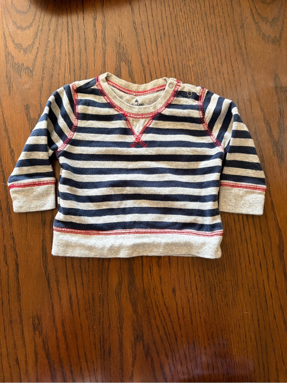 GAP Navy & Cream Striped Crewneck Sweatshirt with Red Trim
